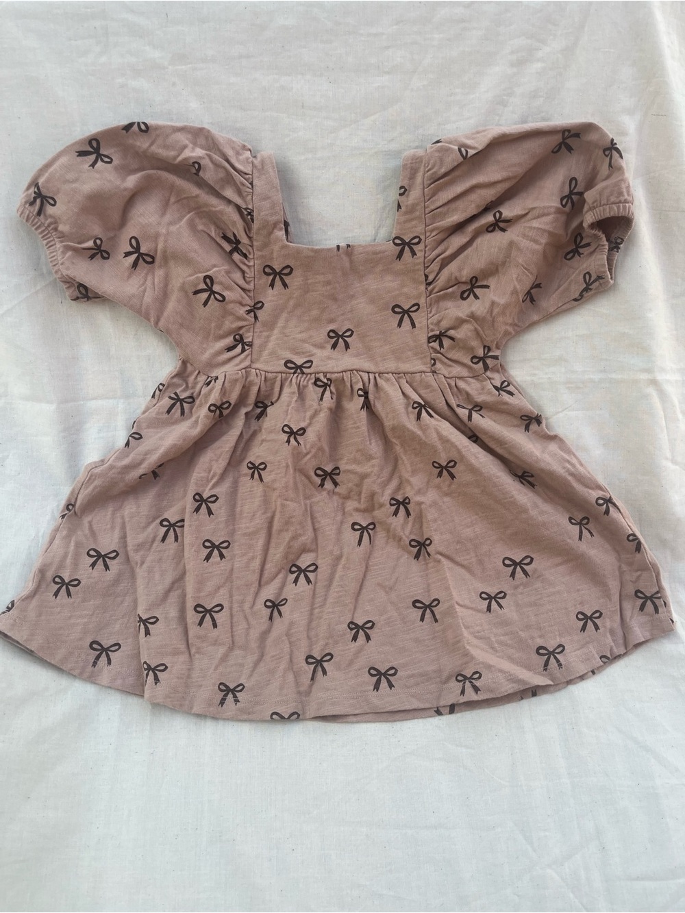 Rylee + Cru Girls Mauve Puff Sleeve Brea Dress with Bow Print